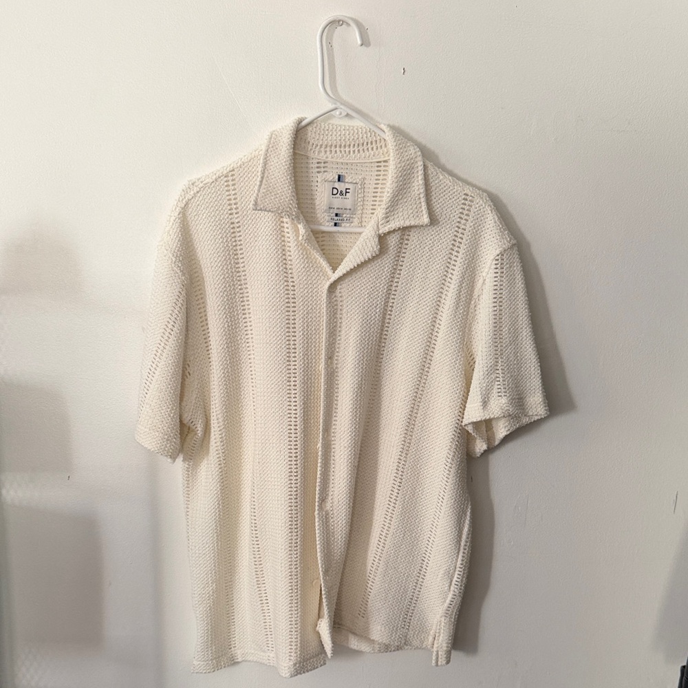 Men's Cream Knit Button Down Shirt